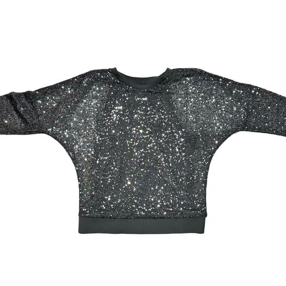 DKNY NWT Sequin Mesh Overlay Crewneck Top Gunmetal Grey Small Dolman Sleeves - Picture 7 of 16